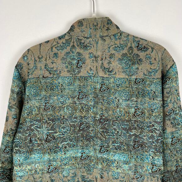 VTG Coldwater Creek Tapestry Jacket LP Green Floral Shimmery Boho Fairy Grunge - Picture 10 of 16